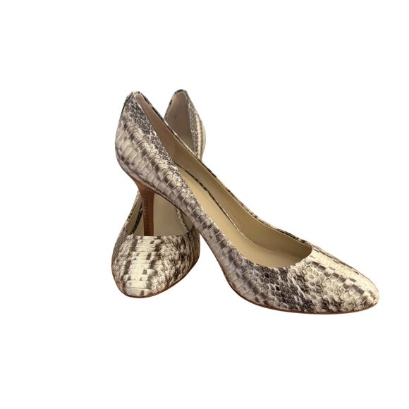 Coach Size 8.5 Beige Brown Snakeskin Leather Almond Toe Stiletto Heels Pumps - Picture 1 of 16